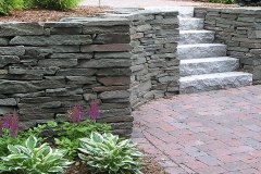 Stone wall, granite steps & paver patio